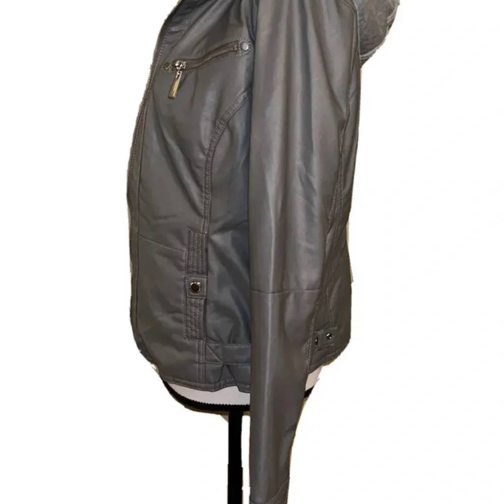 Jou Jou Vegan Leather Moto Jacket Gray Women’s Medium New With Tags - Picture 5 of 16